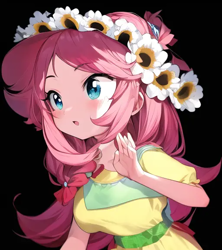 Size: 512x576 | Tagged: safe, derpibooru import, machine learning generated, gloriosa daisy, human, equestria girls, legend of everfree, :o, anime, black background, female, open mouth, pinegraph, simple background, solo