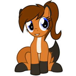 Size: 1200x1200 | Tagged: safe, artist:the smiling pony, derpibooru import, oc, oc only, oc:sunnyside, earth pony, fox, fox pony, hybrid, original species, pony, .svg available, 2023 community collab, derpibooru community collaboration, female, hooves, looking at you, mare, ponytail, show accurate, simple background, smiling, smiling at you, solo, svg, transparent background, vector