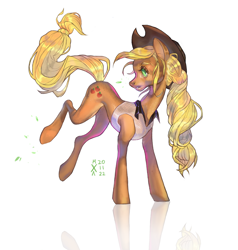 Size: 6120x6426 | Tagged: safe, artist:kisullkaart, derpibooru import, applejack, earth pony, pony, spoiler:pony life, colored, commission, commissions open, reflection, skinny, solo, sternocleidomastoid, thin