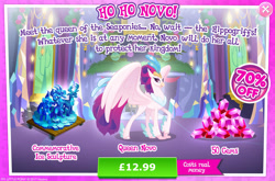 Size: 1957x1293 | Tagged: safe, derpibooru import, princess ember, queen novo, thorax, hippogriff, my little pony: the movie, advertisement, beak, costs real money, english, female, gameloft, gem, ice sculpture, mobile game, my little pony: magic princess, numbers, official, sale, solo, solo focus, spread wings, text, wings