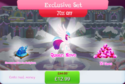 Size: 1270x857 | Tagged: safe, derpibooru import, princess ember, queen novo, thorax, hippogriff, my little pony: the movie, beak, bundle, costs real money, english, female, gameloft, gem, ice sculpture, mobile game, my little pony: magic princess, numbers, official, sale, solo, solo focus, spread wings, text, wings