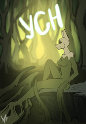 Size: 1640x2360 | Tagged: safe, artist:stirren, derpibooru import, anthro, goo, bondage, commission, encasement, female, sitting, solo, swamp, tree, your character here