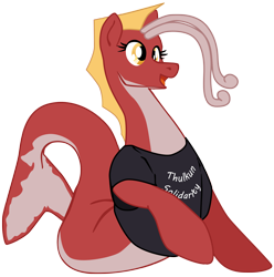 Size: 1954x1973 | Tagged: safe, artist:aaronmk, derpibooru import, oc, oc:posada, seapony (g4), 2023 community collab, avatar, clothes, derpibooru community collaboration, disguised hippogriff, female, fish tail, shirt, simple background, smiling, solo, tail, transparent background, vector