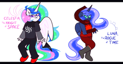 Size: 4600x2400 | Tagged: safe, artist:iceflower99, derpibooru import, princess celestia, princess luna, anthro, crossover, ear fluff, ears, floppy ears, freckles, homestuck, hood, shoulder fluff, shoulder freckles, simple background, white background