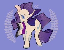 Size: 2519x1950 | Tagged: safe, artist:leapinglambs, derpibooru import, rarity, unicorn, asexual pride flag, female, flag, horn, mouthpiece, pride, pride flag, purple background, simple background, solo