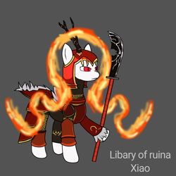 Size: 2000x2000 | Tagged: safe, derpibooru import, pony, gray background, helmet, libary of ruina, simple background, solo, weapon, xiao