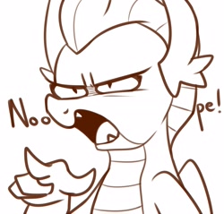 Size: 2305x2206 | Tagged: safe, artist:maren, derpibooru import, smolder, dragon, 2019, angry, bust, female, monochrome, narrowed eyes, nope, old art, open mouth, pointing, solo