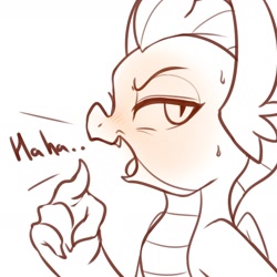 Size: 2400x2400 | Tagged: safe, artist:maren, derpibooru import, smolder, dragon, 2019, blushing, bust, female, looking away, old art, open mouth, pointing, profile, solo, sweat, sweatdrop