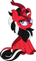 Size: 1800x3047 | Tagged: safe, derpibooru import, oc, oc only, oc:rosalia, kirin, 2023 community collab, derpibooru community collaboration, female, glasses, kirin oc, kirin-ified, looking to side, looking to the right, mare, simple background, sitting, solo, species swap, transparent background