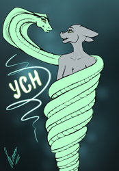 Size: 1640x2360 | Tagged: safe, artist:stirren, derpibooru import, anthro, snake, coils, commission, hypnosis, hypnotized, solo, swirly eyes, tail, tail wrap, wrapped up, wrapping, your character here