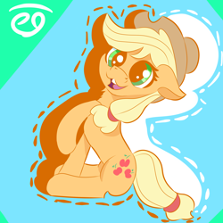 Size: 2000x2000 | Tagged: safe, artist:papacruda09, derpibooru import, applejack, earth pony, pony, adorable face, cute, female, hat, looking at you, mare, simple background, sitting, solo