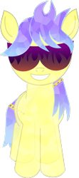 Size: 604x1359 | Tagged: safe, artist:pwnypony db, derpibooru import, oc, oc only, crystal pony, 2023 community collab, blue hair, derpibooru community collaboration, gradient mane, hairband, purple hair, semi-transparent, simple background, smiling, solo, sunglasses, transparent background