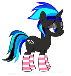 Size: 2372x2536 | Tagged: safe, artist:nooneknown_pl, derpibooru exclusive, derpibooru import, oc, oc only, oc:source code, pony, unicorn, base used, clothes, female, lidded eyes, mare, simple background, socks, solo, striped socks, transparent background, watermark