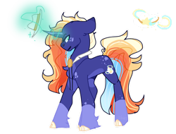 Size: 1280x973 | Tagged: safe, artist:420bees, derpibooru import, oc, oc only, pony, unicorn, bolo tie, glowing, glowing horn, hat, horn, levitation, magic, offspring, parent:big macintosh, parent:trixie, parents:trixmac, simple background, solo, telekinesis, transparent background, unicorn oc