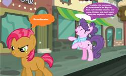 Size: 1416x852 | Tagged: safe, artist:swiftgaiathebrony, derpibooru import, babs seed, suri polomare, earth pony, pony, duo, female, filly, foal, manehattan, street