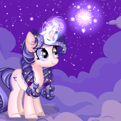 Size: 2048x2048 | Tagged: safe, artist:harmonyvitality-yt, derpibooru import, oc, oc only, pony, unicorn, base used, ethereal mane, female, glowing, glowing horn, horn, magic, mare, night, solo, starry mane, stars, telekinesis, unicorn oc