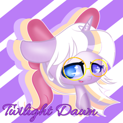 Size: 2048x2048 | Tagged: safe, artist:harmonyvitality-yt, derpibooru import, oc, oc only, pony, unicorn, abstract background, base used, bow, eyelashes, female, glasses, hair bow, horn, mare, solo, unicorn oc