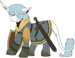 Size: 2549x1967 | Tagged: safe, artist:brainiac, derpibooru import, classical unicorn, pony, unicorn, cloven hooves, final fantasy, final fantasy xiv, haurchefant greystone, horn, knight, leonine tail, male, ponified, reference, simple background, solo, species swap, stallion, transparent background, unshorn fetlocks