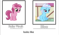 Size: 1072x636 | Tagged: safe, derpibooru import, edit, screencap, bloo, ruby pinch, pony, unicorn, comparison, female, filly, foal, recolor