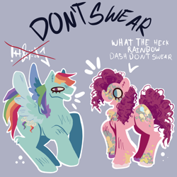 Size: 2048x2048 | Tagged: safe, artist:nicomoru, derpibooru import, pinkie pie, rainbow dash, earth pony, pegasus, pony, censored, censored vulgarity, duo, redraw, swearing, vulgar