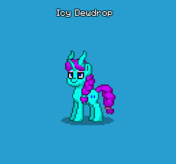 Size: 387x363 | Tagged: safe, derpibooru import, oc, oc only, oc:icy dewdrop, pony, tricorn, unicorn, blue background, female, horn, multiple horns, pony town, simple background, solo