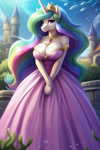 Size: 512x768 | Tagged: safe, derpibooru import, machine learning generated, princess celestia, alicorn, anthro, fish, g4, ai content, big breasts, breasts, bubble, canterlot, castle, clothes, crepuscular rays, crown, dress, eyeshadow, female, flower, flowing hair, flowing mane, flowing tail, gem, horn, huge breasts, jewelry, lidded eyes, looking at you, makeup, necklace, ocean, outdoors, pink dress, princess breastia, prompter:fragglezed, regalia, scenery, seaweed, signature, smiling, smiling at you, solo, sun, sunlight, swimming, tail, underwater, water