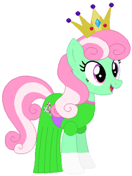 Size: 343x455 | Tagged: safe, artist:4swords4ever, artist:selenaede, artist:thefandomizer316, artist:user15432, derpibooru import, minty, earth pony, g3, g4, base used, clothes, costume, crown, dress, g3 to g4, generation leap, gloves, gown, green dress, halloween, halloween costume, holiday, jewelry, open mouth, open smile, princess, princess dress, princess minty, regalia, simple background, smiling, white background