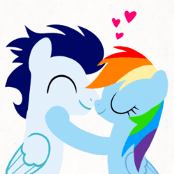 Size: 720x720 | Tagged: safe, artist:mlplary6, derpibooru import, rainbow dash, soarin', pegasus, pony, animated, boyfriend and girlfriend, eyes closed, female, gif, heart, kiss on the lips, kissing, male, mare, shipping, simple background, soarindash, stallion, straight, white background