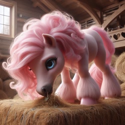 Size: 1024x1024 | Tagged: safe, ai content, machine learning generated, pinkie pie, earth pony, pony, bing, eating, female, hay, hoers, horses doing horse things, mare, semi-realistic, solo, unshorn fetlocks