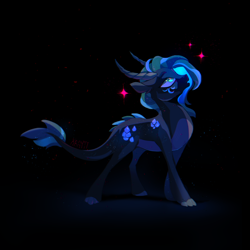 Size: 3000x3000 | Tagged: safe, artist:kraytt-05, derpibooru import, oc, oc only, oc:gloomy platinum, dracony, dragon, hybrid, black background, female, high res, horns, looking up, mare, open mouth, simple background, solo, sparkles