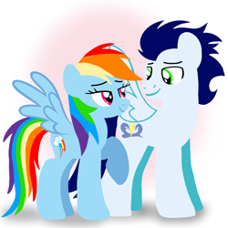 Size: 1400x1400 | Tagged: safe, artist:mlplary6, derpibooru import, rainbow dash, soarin', pegasus, pony, boyfriend and girlfriend, female, looking at each other, looking at someone, male, mare, shipping, smiling, smiling at each other, soarindash, stallion, straight