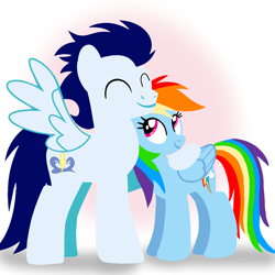 Size: 1400x1400 | Tagged: safe, artist:mlplary6, derpibooru import, rainbow dash, soarin', pegasus, pony, boyfriend and girlfriend, eyes closed, female, male, mare, shipping, smiling, soarindash, stallion, straight