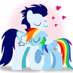 Size: 1400x1400 | Tagged: safe, artist:mlplary6, derpibooru import, rainbow dash, soarin', pegasus, pony, boyfriend and girlfriend, eyes closed, female, heart, male, mare, shipping, smiling, soarindash, stallion, straight