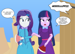 Size: 1920x1371 | Tagged: safe, artist:robukun, derpibooru import, edit, rarity, twilight sparkle, twilight sparkle (alicorn), alicorn, human, equestria girls, clothes, dress, humanized, long dress, long skirt, skirt, western