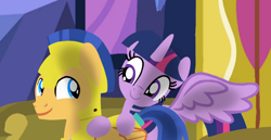 Size: 1980x1020 | Tagged: safe, artist:mlplary6, derpibooru import, flash sentry, twilight sparkle, twilight sparkle (alicorn), alicorn, pegasus, pony, armor, boyfriend and girlfriend, female, flashlight, looking at each other, looking at someone, male, mare, royal guard, shipping, smiling, smiling at each other, stallion, straight, twilight's castle