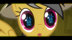 Size: 1920x1080 | Tagged: safe, derpibooru import, screencap, daring do, pegasus, pony, read it and weep, season 2, 1080p, :o, close-up, cute, daring dorable, dilated pupils, eye reflection, female, looking at you, mare, open mouth, reflection, sapphire statue, solo