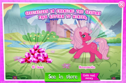 Size: 1960x1293 | Tagged: safe, derpibooru import, idw, honeysuckle, flutter pony, pony, g1, g4, advertisement, bow, costs real money, english, female, gameloft, gem, idw showified, mare, mobile game, my little pony: magic princess, numbers, official, sale, solo, tail, tail bow, text, wings