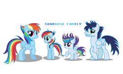 Size: 1410x857 | Tagged: safe, artist:ementy344shiney45, derpibooru import, rainbow dash, soarin', oc, pegasus, pony, colt, female, filly, foal, male, mare, offspring, parent:rainbow dash, parent:soarin', parents:soarindash, shipping, simple background, soarindash, stallion, straight, teenager, white background