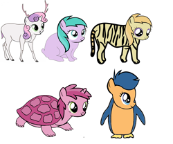 Size: 2048x1700 | Tagged: safe, derpibooru import, edit, first base, noi, ruby pinch, sweetie belle, big cat, bird, cat, deer, earth pony, pegasus, penguin, pony, rabbit, tiger, turtle, unicorn, g4, adorabase, animal, aura (g4), aurabetes, birdified, bunnified, catified, cute, deerified, diasweetes, female, filly, foal, group, noiabetes, noitiger, pegasus first base, penguin base, penguinified, pinchybetes, quintet, rabbit note, race swap, simple background, smiling, species swap, sweetie deer, turtle pinch, turtleified, white background