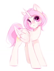 Size: 788x1034 | Tagged: safe, artist:melodylibris, derpibooru import, princess celestia, alicorn, pony, alternate hairstyle, blushing, ear blush, female, looking at you, mare, pink-mane celestia, short mane, simple background, solo, white background, young celestia