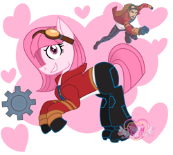 Size: 2000x1802 | Tagged: safe, artist:guruyunus17, derpibooru import, oc, oc:annisa trihapsari, earth pony, pony, >:), clothes, cosplay, costume, crossover, earth pony oc, female, generator rex, gloves, goggles, grin, halloween, halloween costume, heart, jacket, looking at you, male, mare, open mouth, pants, rex salazar, shirt, shoes, smiling, smiling at you, solo, watermark