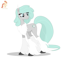 Size: 5000x5000 | Tagged: safe, artist:r4hucksake, derpibooru import, oc, oc only, oc:lady permafrost, earth pony, hybrid, original species, pony, chest fluff, coat markings, colored eartips, ear tufts, female, fetlock tuft, full body, gray coat, leg fluff, long tail, mare, motherly, pale belly, simple background, smiling, socks (coat marking), solo, standing, tail, transparent background, unshorn fetlocks