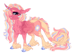 Size: 3600x2700 | Tagged: safe, artist:gigason, derpibooru import, oc, oc only, oc:sunshine lila, pony, unicorn, chest fluff, cloven hooves, coat markings, colored hooves, curved horn, ear tufts, ears back, eyeshadow, female, grin, horn, leonine tail, lidded eyes, makeup, mare, obtrusive watermark, simple background, smiling, socks (coat marking), solo, standing, striped horn, tail, transparent background, unshorn fetlocks, watermark