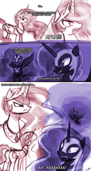 Size: 774x1440 | Tagged: safe, artist:lumineko, derpibooru import, edit, nightmare moon, princess celestia, princess luna, alicorn, series:dreamluna(rus), comic, translation