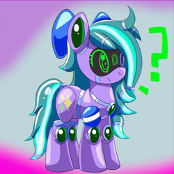 Size: 2000x2000 | Tagged: safe, artist:trackheadtherobopony, derpibooru import, oc, oc:cyanette, earth pony, pony, robot, robot pony, question mark, roboticization, solo