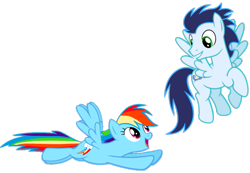 Size: 1041x720 | Tagged: safe, derpibooru import, rainbow dash, soarin', pegasus, pony, female, flying, male, mare, shipping, simple background, soarindash, stallion, straight, transparent background, vector