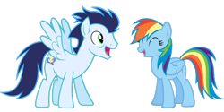 Size: 1436x720 | Tagged: safe, derpibooru import, rainbow dash, soarin', pegasus, pony, female, male, mare, shipping, simple background, soarindash, stallion, straight, transparent background, vector