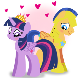 Size: 1400x1400 | Tagged: safe, artist:mlplary6, derpibooru import, flash sentry, twilight sparkle, twilight sparkle (alicorn), alicorn, pegasus, pony, armor, blushing, boyfriend and girlfriend, crown, female, flashlight, heart, jewelry, love, male, mare, regalia, royal guard, shipping, smiling, stallion, straight