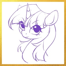 Size: 960x960 | Tagged: safe, artist:co306012, derpibooru import, twilight sparkle, unicorn twilight, pony, unicorn, bust, looking at you, monochrome, simple background, sketch, smiling, solo