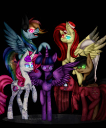 Size: 750x905 | Tagged: source needed, safe, artist:xscarywaysx, derpibooru import, applejack, fluttershy, pinkie pie, rainbow dash, rarity, twilight sparkle, pony, mane six